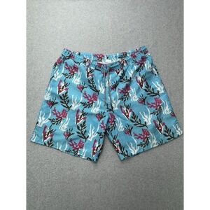 Peter Millar Swim Trunks Mens Large Blue Tropical Beach Broad Shorts Draw String